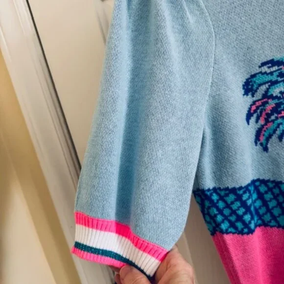 NWT Lilly Pulitzer Retro Graphic Knit Sweater Blue Perfect Match Tennis Sz S - Picture 5 of 9